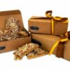 This is a image of our 4oz, 8oz, and 16oz regular boxes filled with our Amazing Gourmet Dark Chocolate Pecan Toffee. Item Numbers 651357662443, 651357529487, and 6513575322890. For Sale Online and Available Locally in Waukesha, WI. We may be biased, but we think this is the best pecan toffee you will ever have!